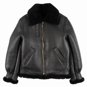 257S - Classic B-3 Sheepskin Leather Bomber Jacket - Ebony ZipperClosure