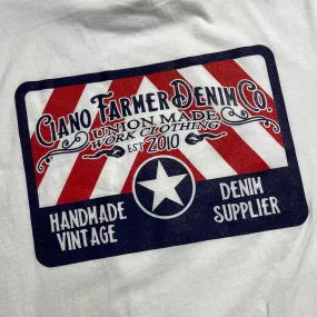 4.4oz TEXAS MADE Crew Neck "Feed Logo" White Light Stretch