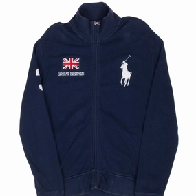 easy to pair VINTAGE RALPH LAUREN GREAT BRITAIN ZIP UP BLUE SWEATSHIRT 1990S LARGE