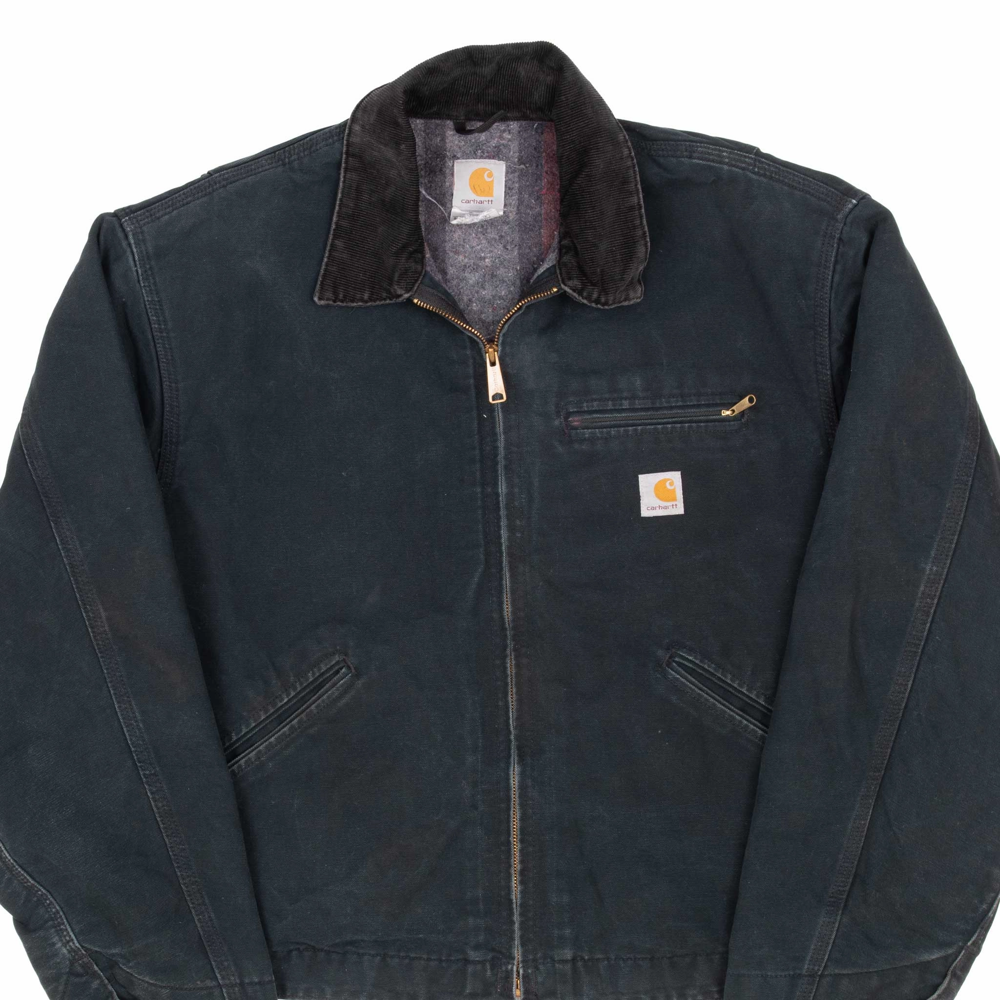 VINTAGE CARHARTT DETROIT BLANKET LINED BLACK JACKET J001 BLK 2004 XL MADE USA Quality Assurance Promulgate