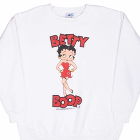 VINTAGE BETTY BOOP WHITE SWEATSHIRT 1996 LARGE MADE IN USA Urban Chic embroidery accents