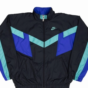 Water Resistant Fabric VINTAGE NIKE SWOOSH NEON & BLACK WINDBREAKER JACKET LATE 1980S SIZE XLB