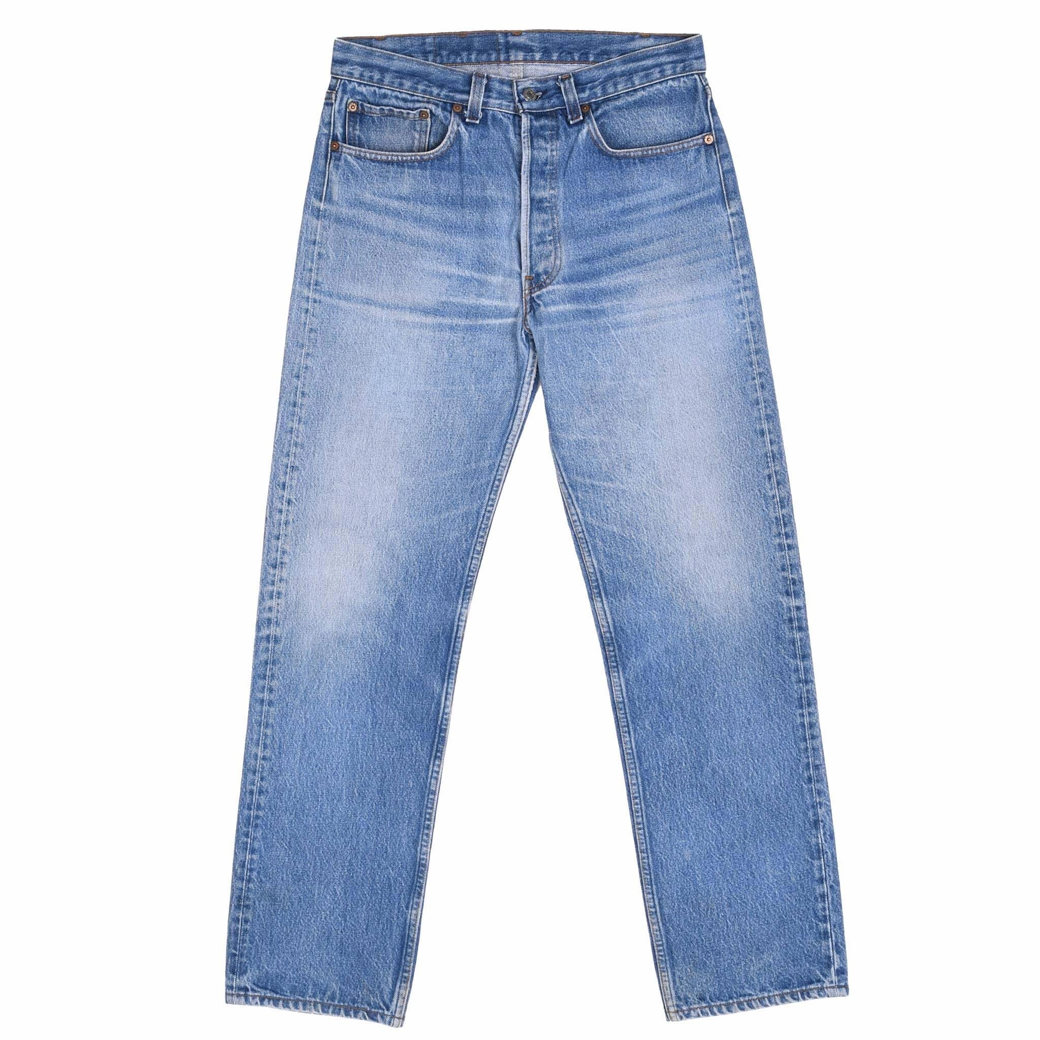 VINTAGE LEVIS 501 INDIGO BLUE JEANS 1980S SIZE 31X29 MADE IN USA Waterless Wash Technology Durable Rivet Hardware