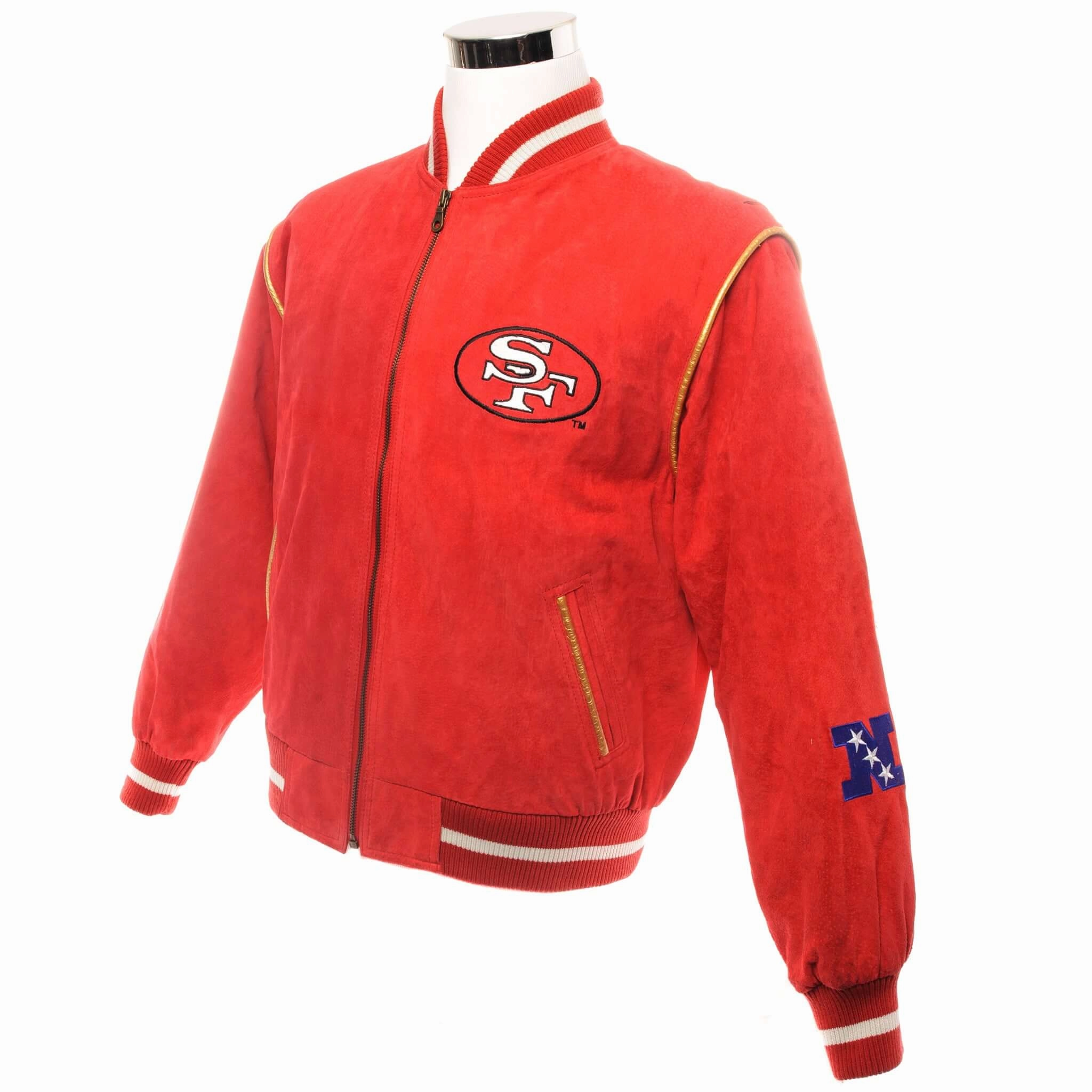 VINTAGE NFL SAN FRANCISCO 49ERS LEATHER BOMBER JACKET SIZE SMALL popular in America Stretchable