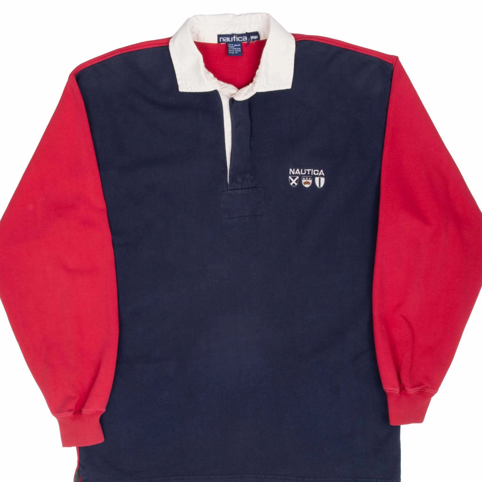 Fresh Active Urban Fit VINTAGE NAUTICA RED & BLUE RUGBY POLO RUGBY 1990S MEDIUM
