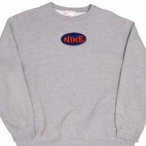 VINTAGE NIKE EMBROIDERED SPELLOUT SWEATSHIRT 1990S SIZE XL MADE IN USA Ribbed Hem