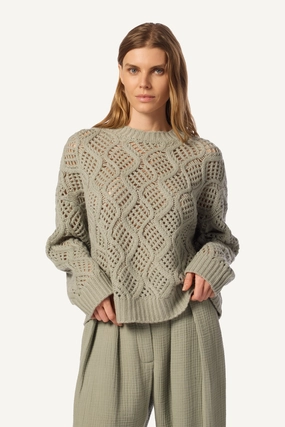 Winter Style Trendy Outfit ALSTON OPEN KNIT BOYFRIEND CASHMERE CREWNECK | EUCALYPTUS