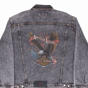 Visualize VINTAGE HARLEY DAVIDSON EAGLE AMERICAN LEGEND DENIM JACKET SIZE XL