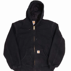 NoiseReduced Closure System VINTAGE CARHARTT BLACK HOODED ACTIVE JACKET J140BLK SIZE MEDIUM MADE IN USA