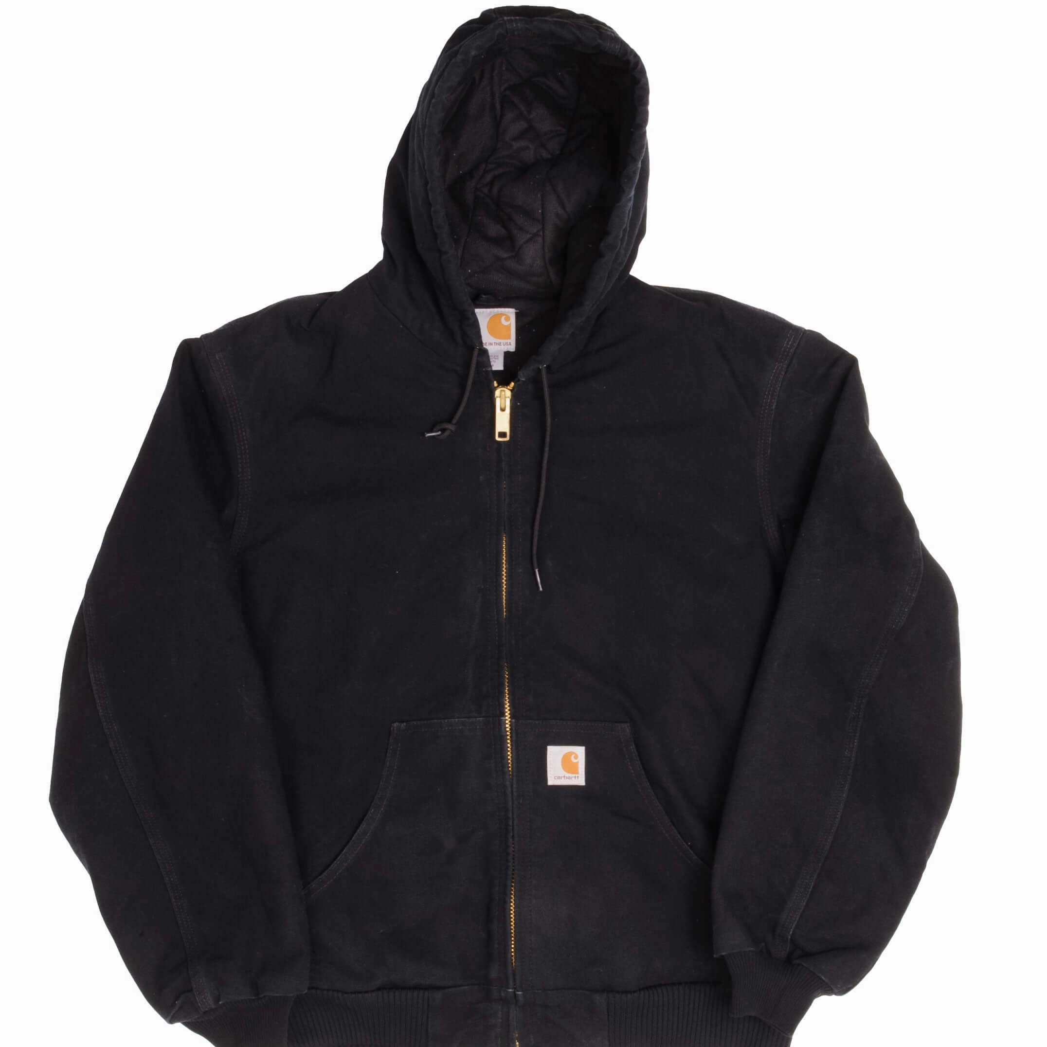 NoiseReduced Closure System VINTAGE CARHARTT BLACK HOODED ACTIVE JACKET J140BLK SIZE MEDIUM MADE IN USA