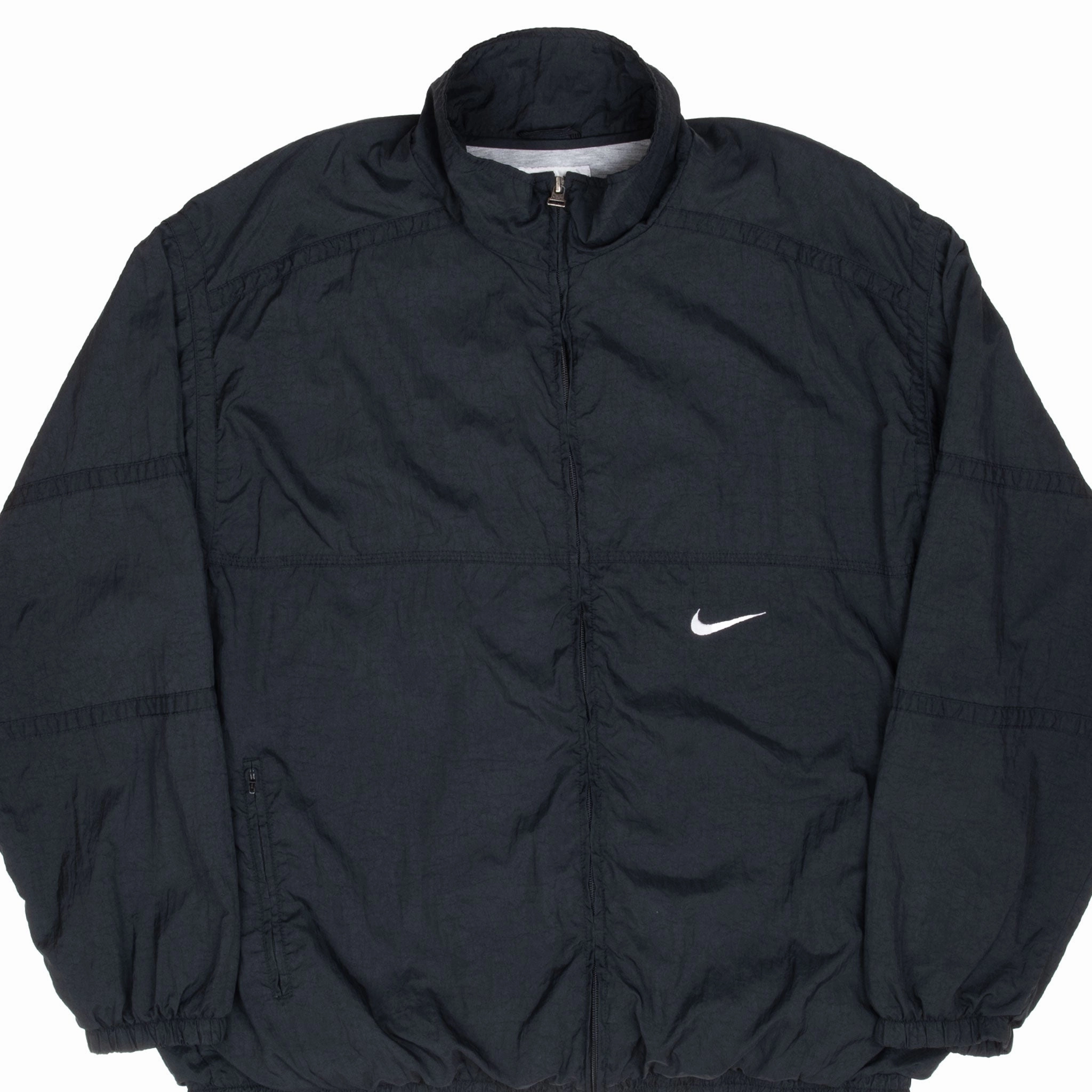 VINTAGE NIKE CLASSIC SWOOSH BLACK WINDBREAKER JACKET 1990S SIZE XL foldable Spread