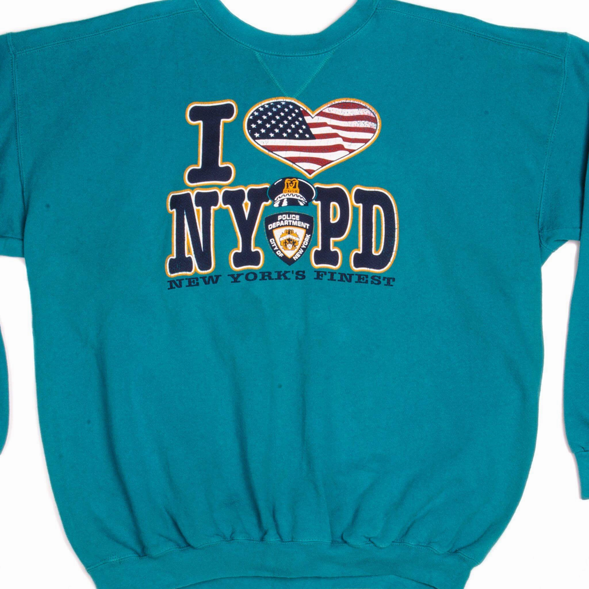 VINTAGE I LOVE NYPD SWEATSHIRT 1990s SIZE LARGE MADE IN USA Soft Feel Houndstooth