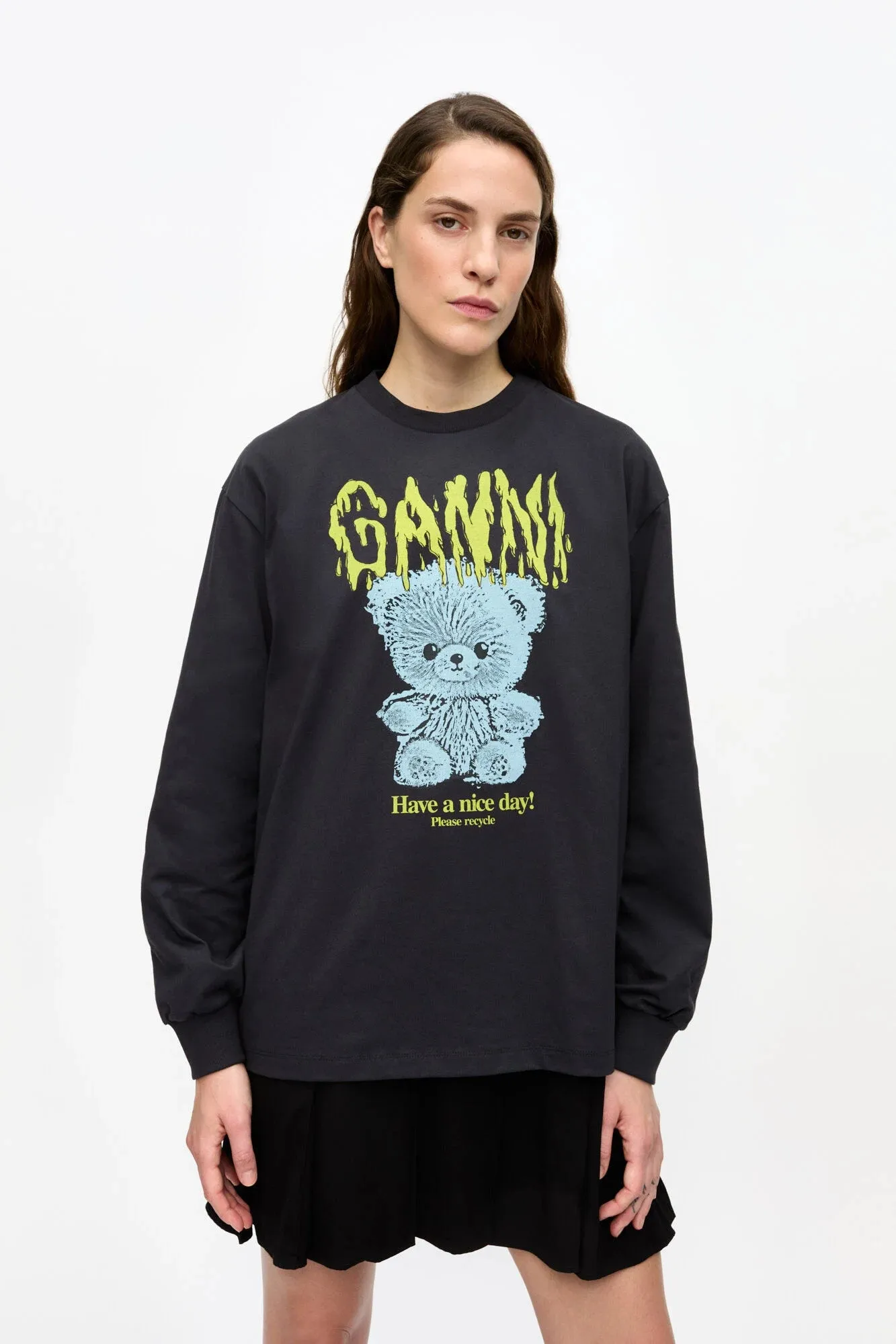 Stylish Look Clean Cut Black Basic Cotton Teddy Long Sleeve T-shirt