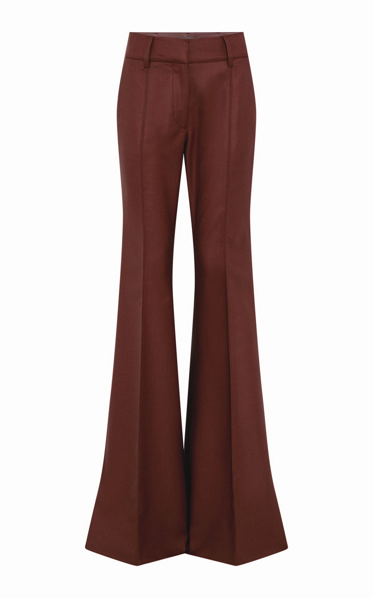 Rhein Flare Pant in Burnt Sienna Wool Cashmere Flannel Minimal Waist