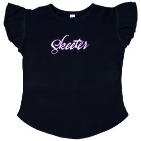 V neck style Relaxed Comfort Fit Skeeter Black Toddler Flutter Sleeve Tee