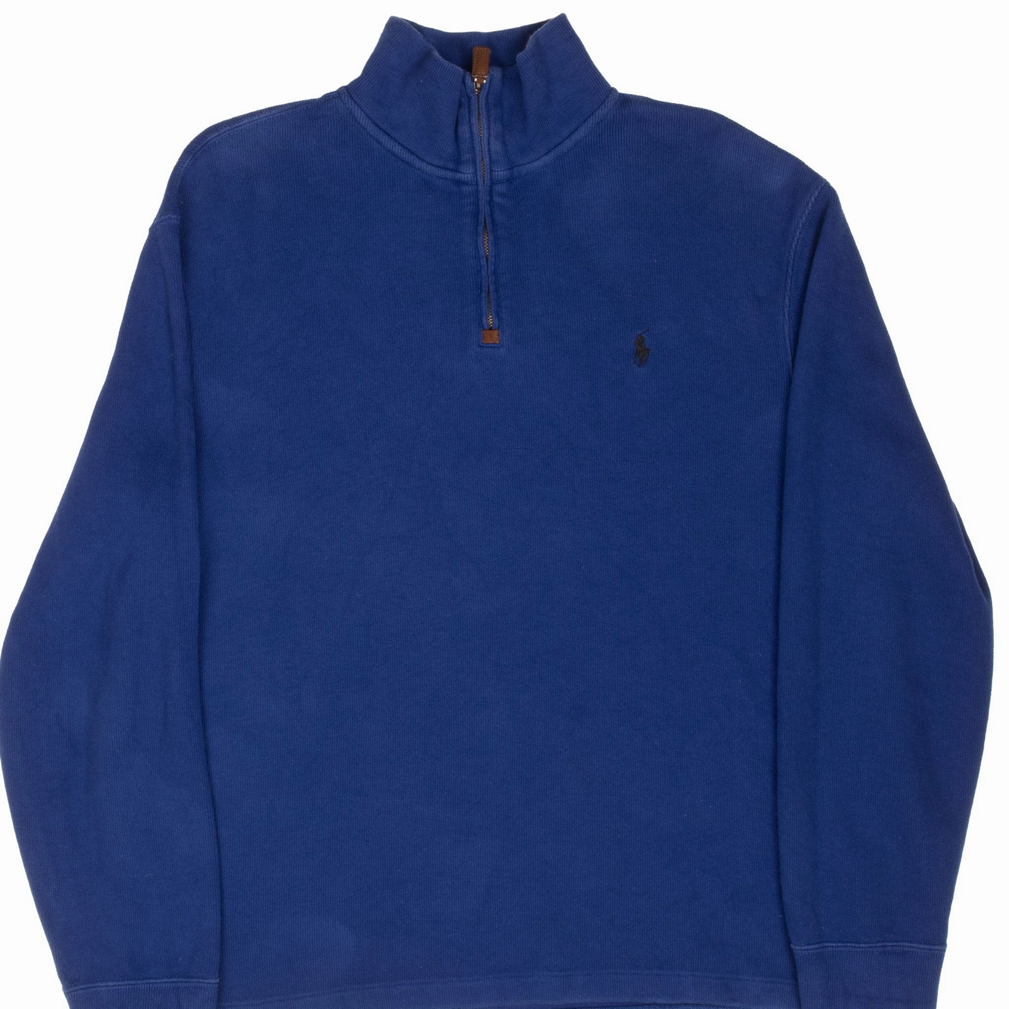 VINTAGE POLO RALPH LAUREN BLUE QUARTER 1/4 ZIP SWEATER 1990S LARGE Cool Weather Urban Essential