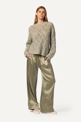 BRYNN  WIDE LEG SILK PANT | EUCALYPTUS Workout Ready WrinkleFreeFinish