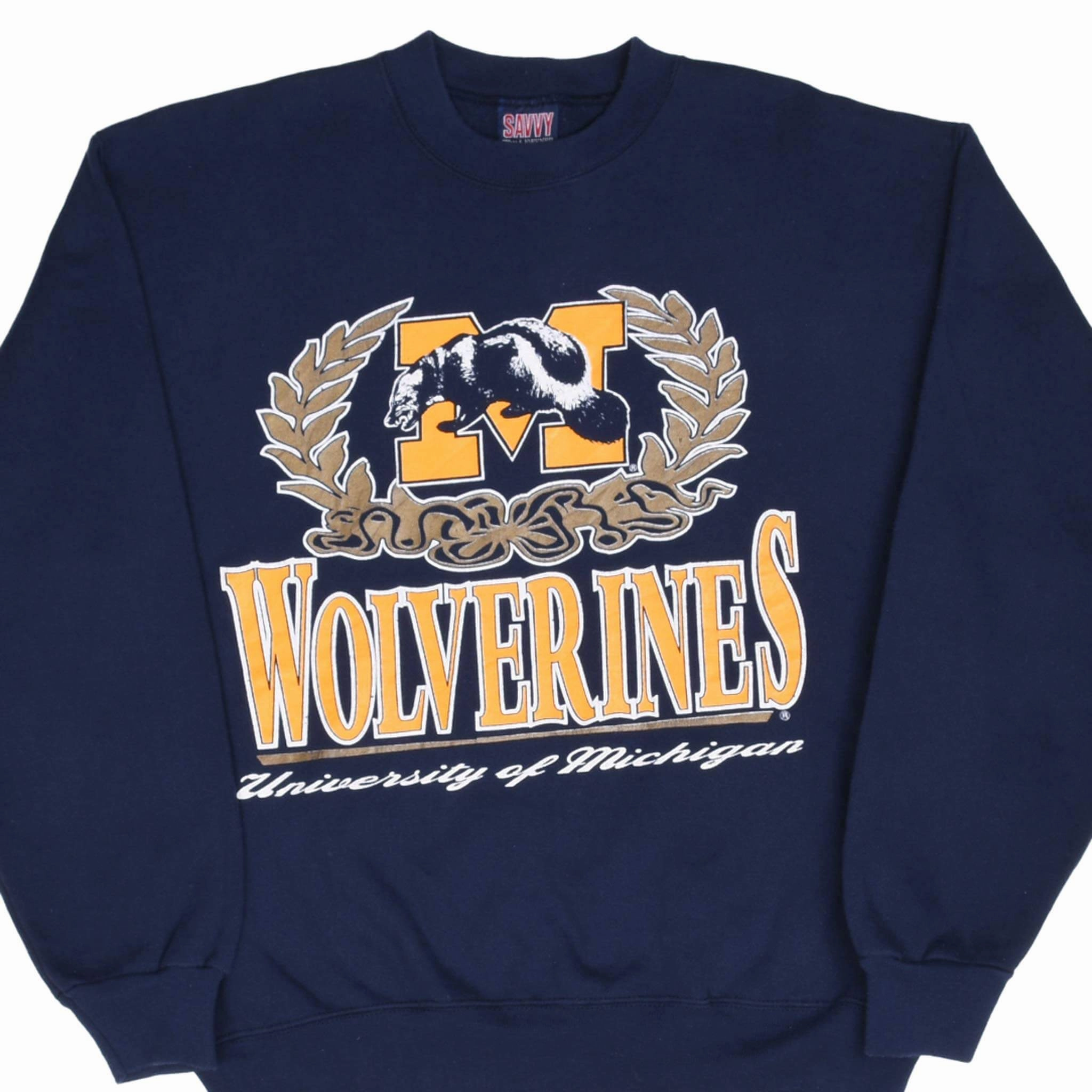 VINTAGE NCAA MICHIGAN WOLVERINES 1990S SWEATSHIRT SIZE LARGE MADE IN USA Leather vacation wear