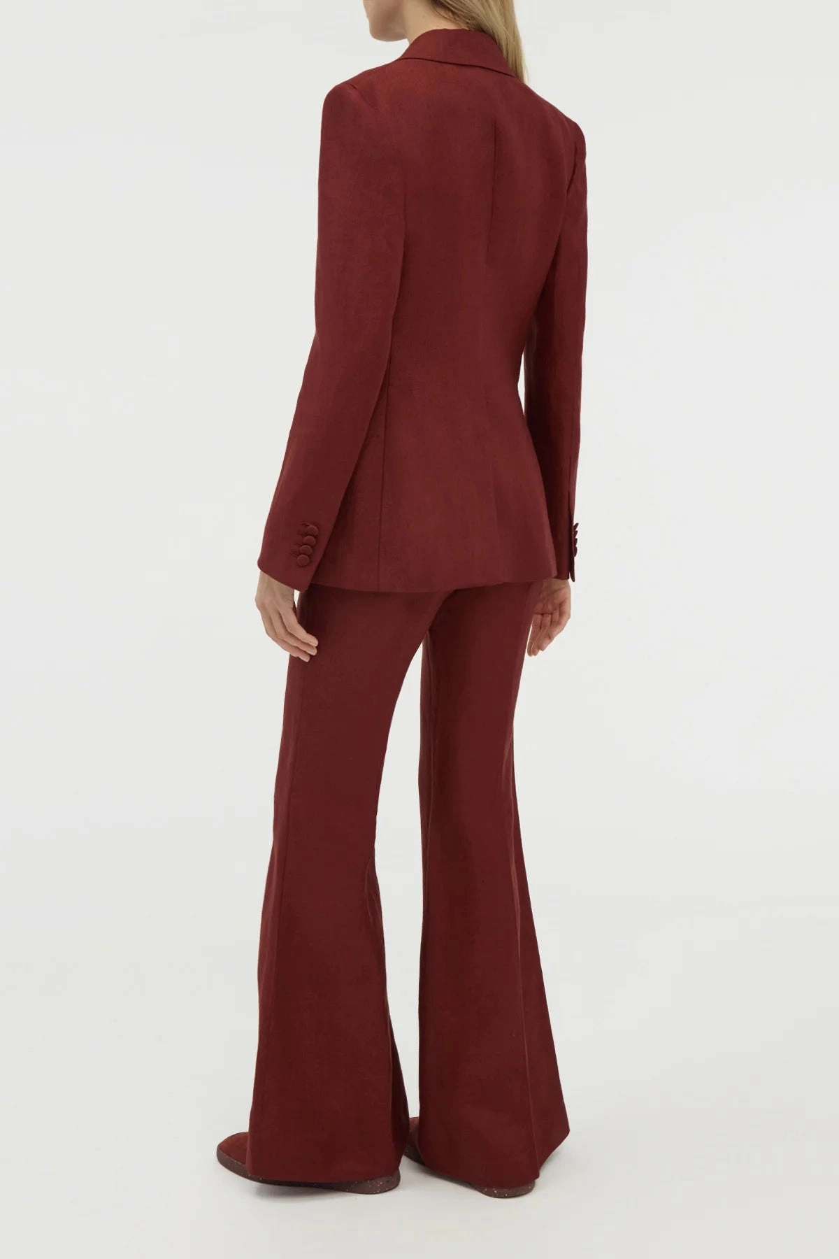 Rhein Flare Pant in Burnt Sienna Linen Twill work mode