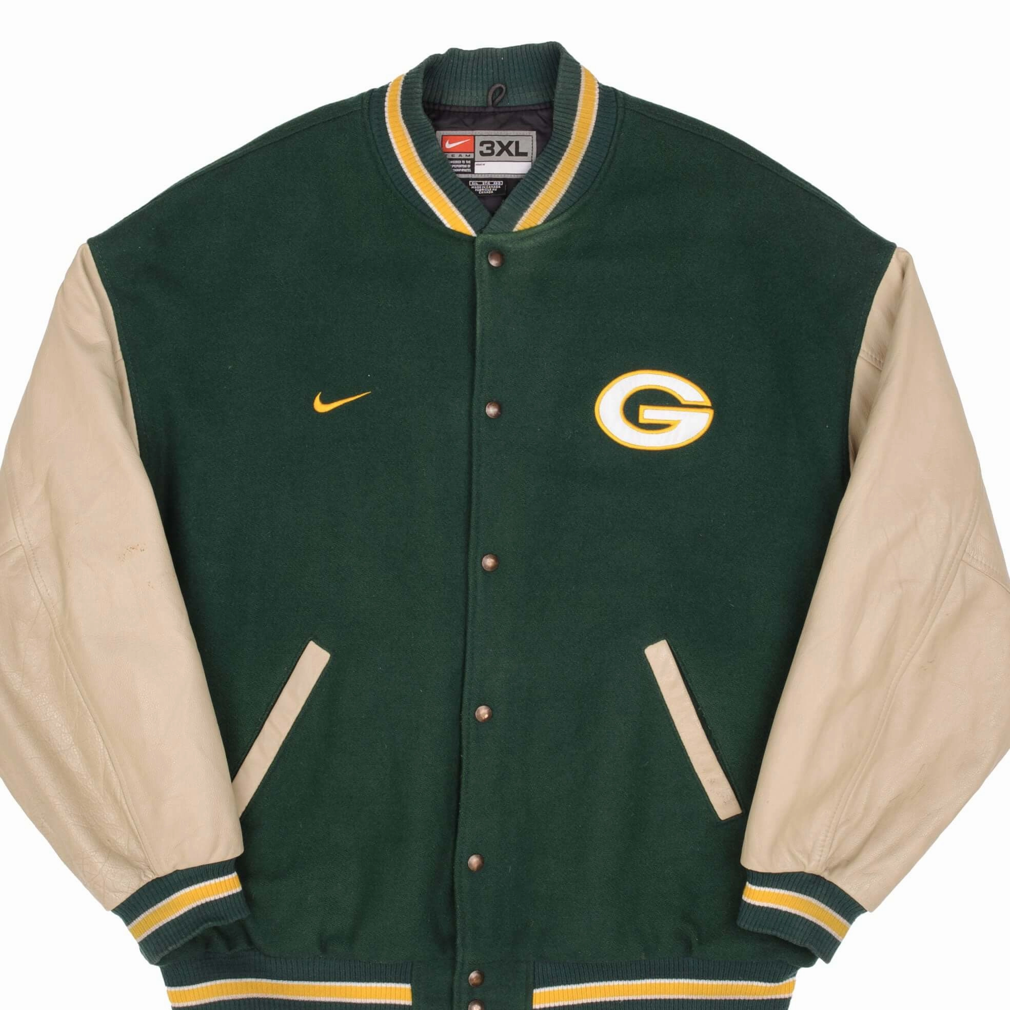 hat StretchFit Fabric Technology VINTAGE NIKE NFL GREEN BAY PACKERS VARSITY JACKET SIZE 3XL 2000S