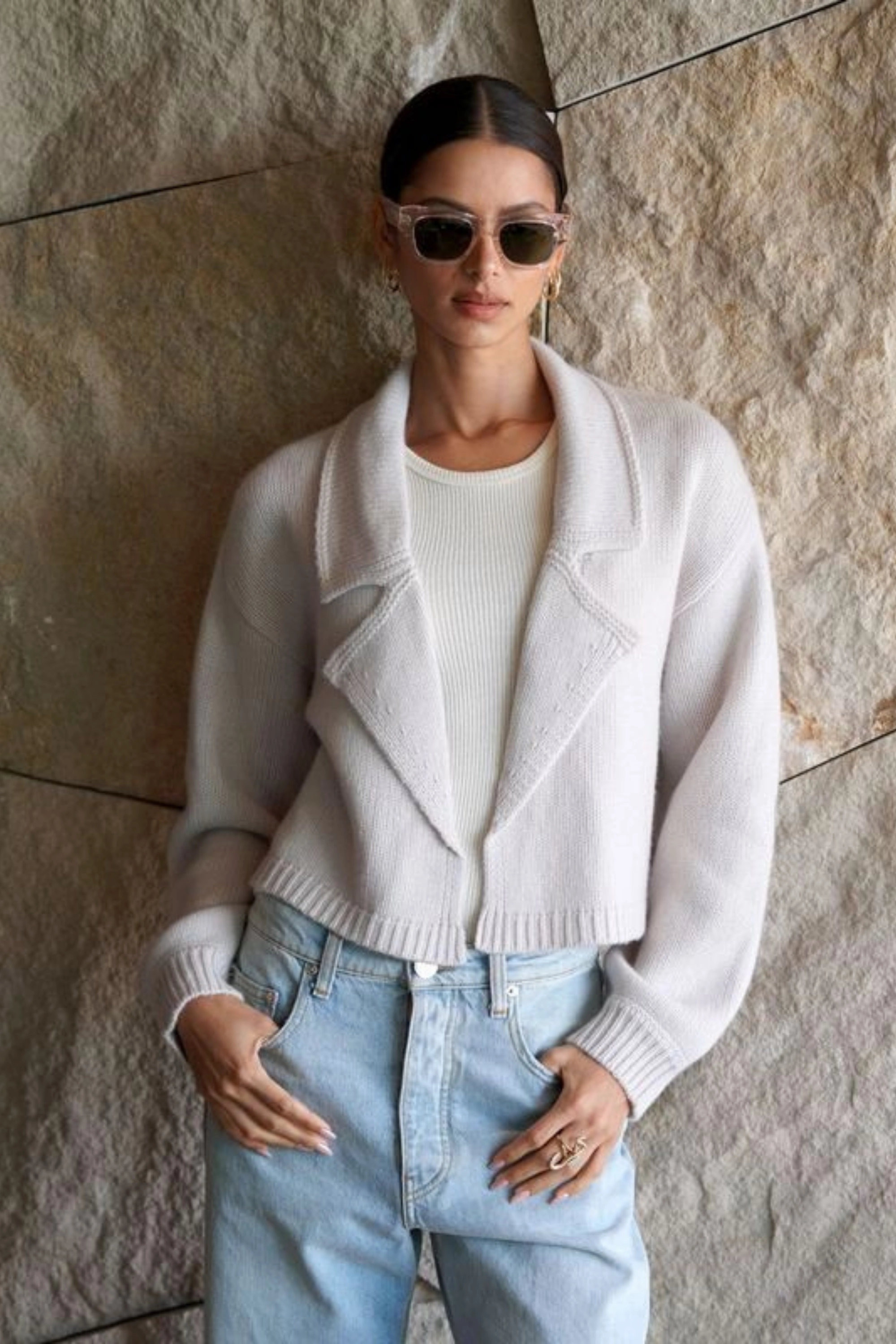 Ventilated Underarm Layering pieces TYRA RELAXED COLLARED CASHMERE CARDIGAN JACKET | HIMALAYA