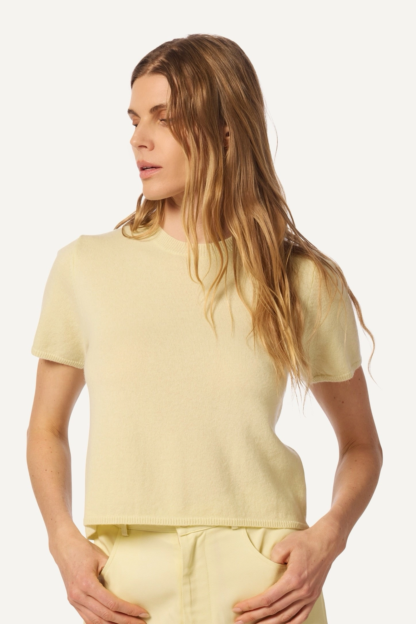 CHARLESTON RELAXED CASHMERE CREWNECK TEE  | PALE CITRON Cozy Basics Everyday knitwear