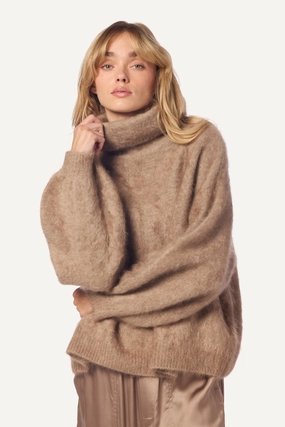 Warm design ASHER SLOUCHY BRUSHED CASHMERE  TURTLENECK  | ECO GRAVEL