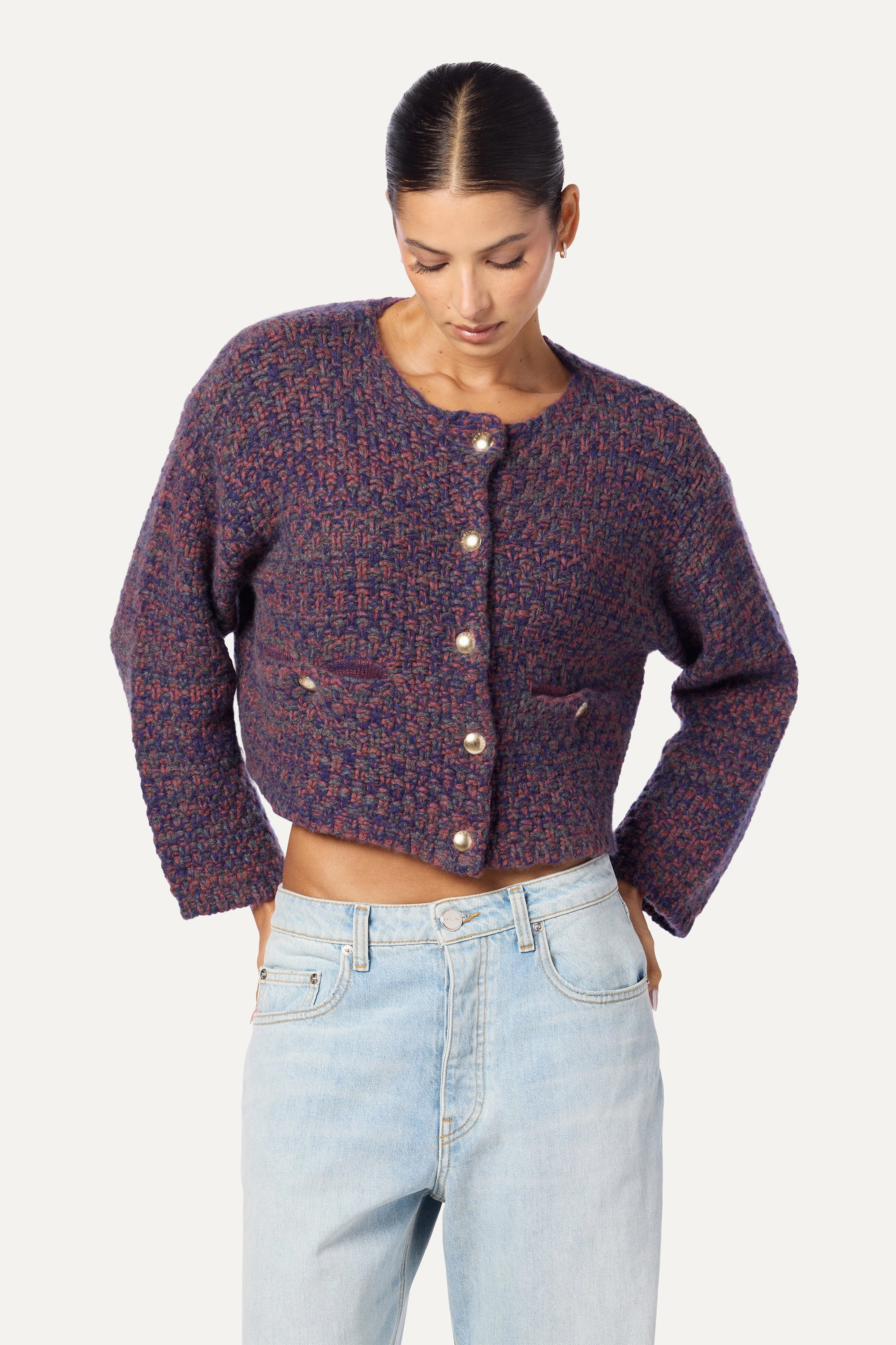 CHARLENE CASHMERE CROPPED WELT POCKET JACKET | CIMARRON MULTI Breathable Textured Fabric