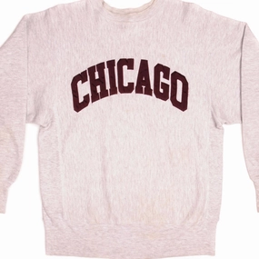 Brand Name Cuffed Sleeves VINTAGE CHAMPION REVERSE WEAVE CHICAGO SWEATSHIRT 1990s SIZE LARGE