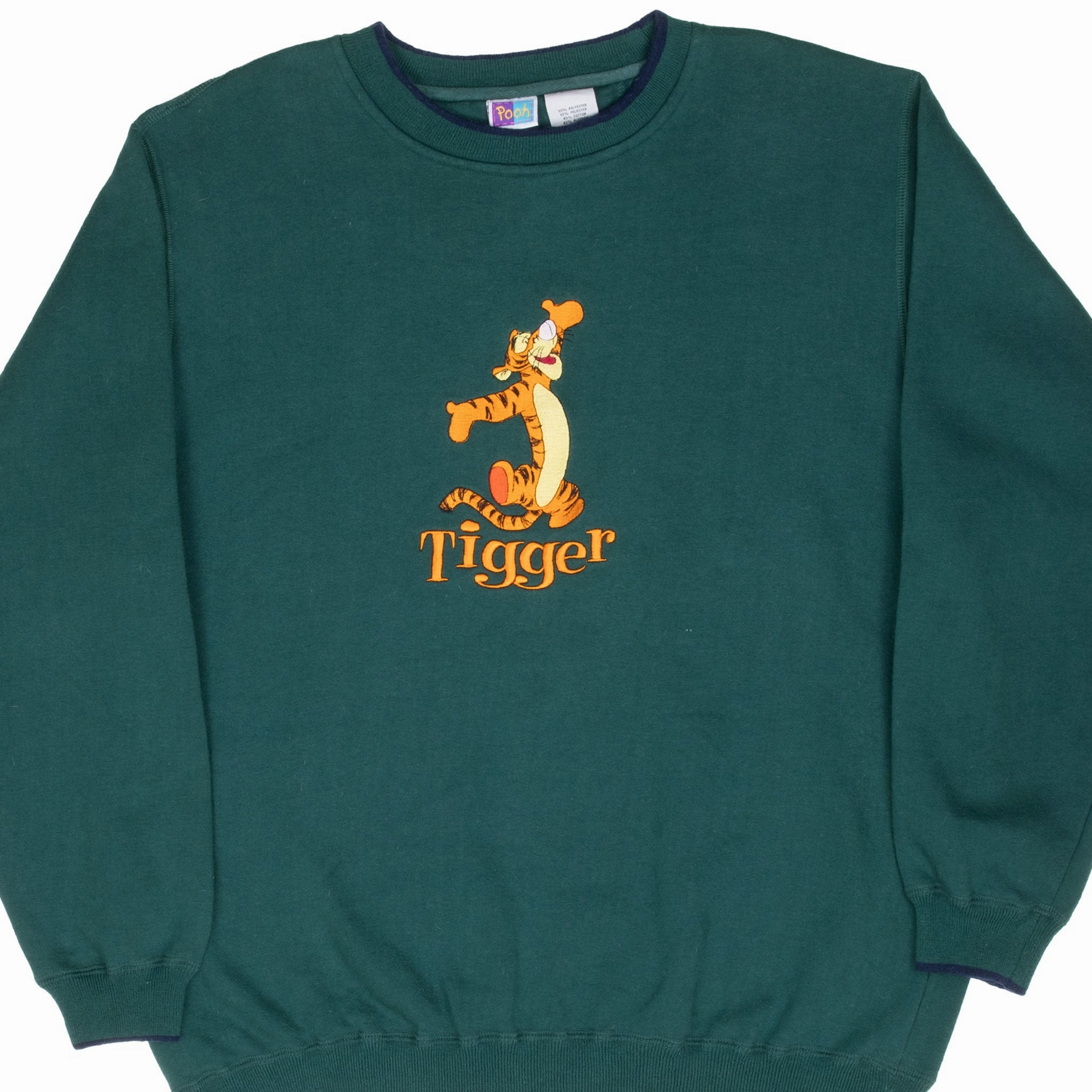 fluffy texture VINTAGE DISNEY TIGGER GREEN EMBROIDERED SWEATSHIRT XL 1990S