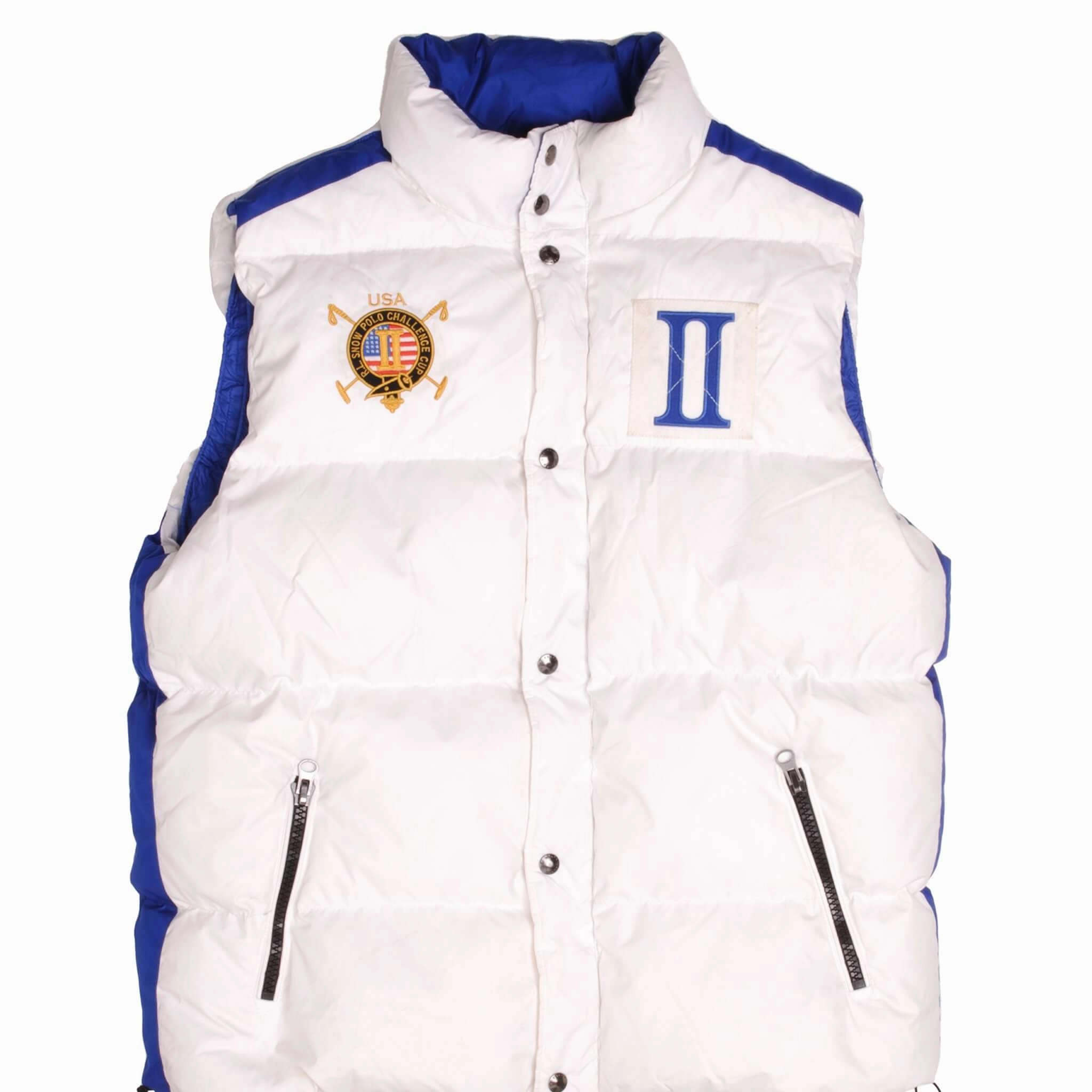 VINTAGE POLO RALPH LAUREN VEST DOWN PUFFER JACKET WHITE LARGE Suggest Weather-Proof Wear