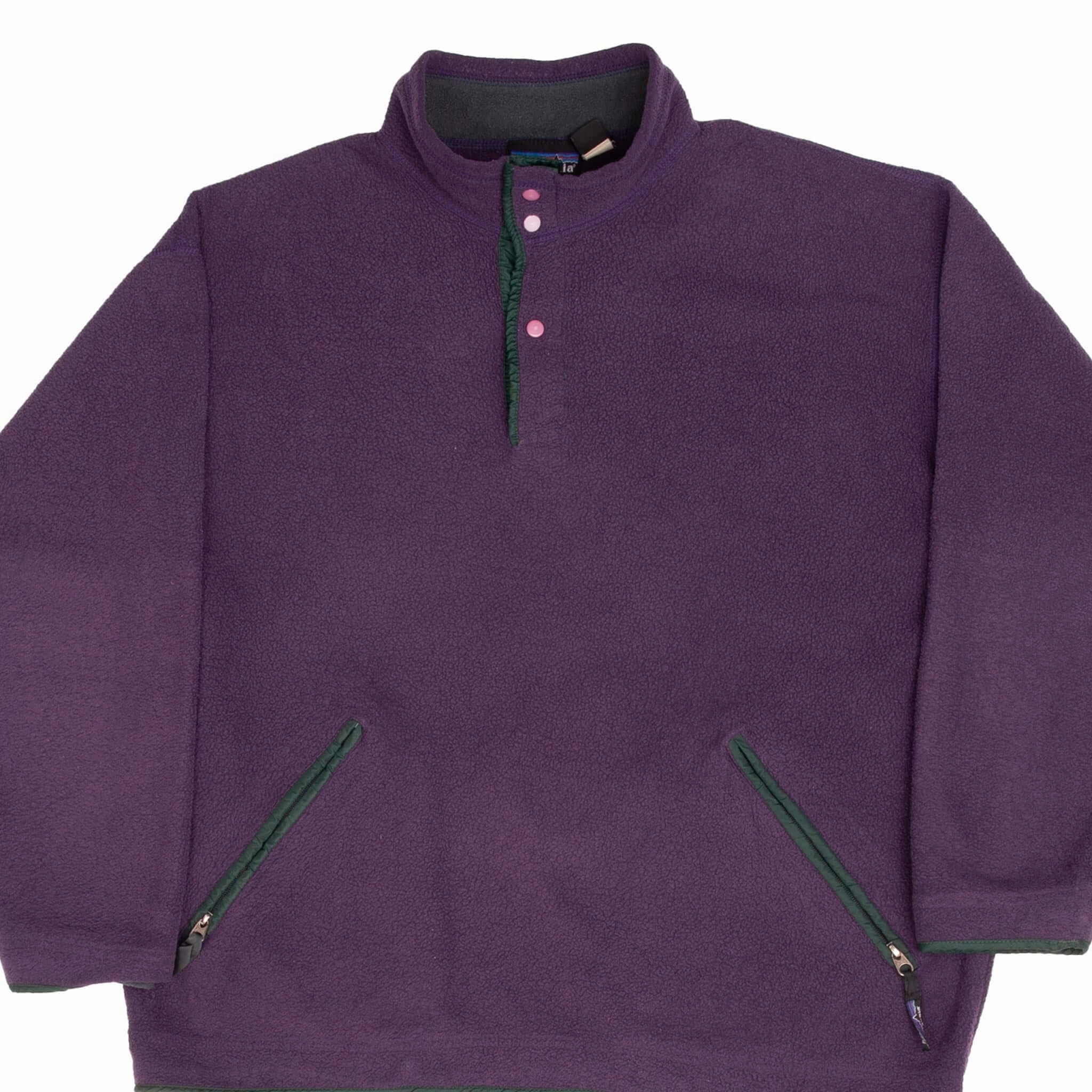 VINTAGE PATAGONIA SYNCHILLA SNAP T PURPLE 1990S FLEECE PULLOVER MEDIUM MADE USA All-Weather Comfort
