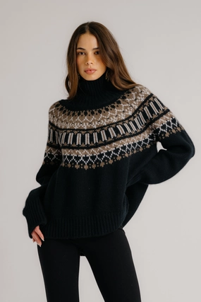 SCOTTIE SLOUCHY FAIR ISLE CASHMERE MOCK NECK  | BLACK FAIR ISLE Sleek Design Timeless Style