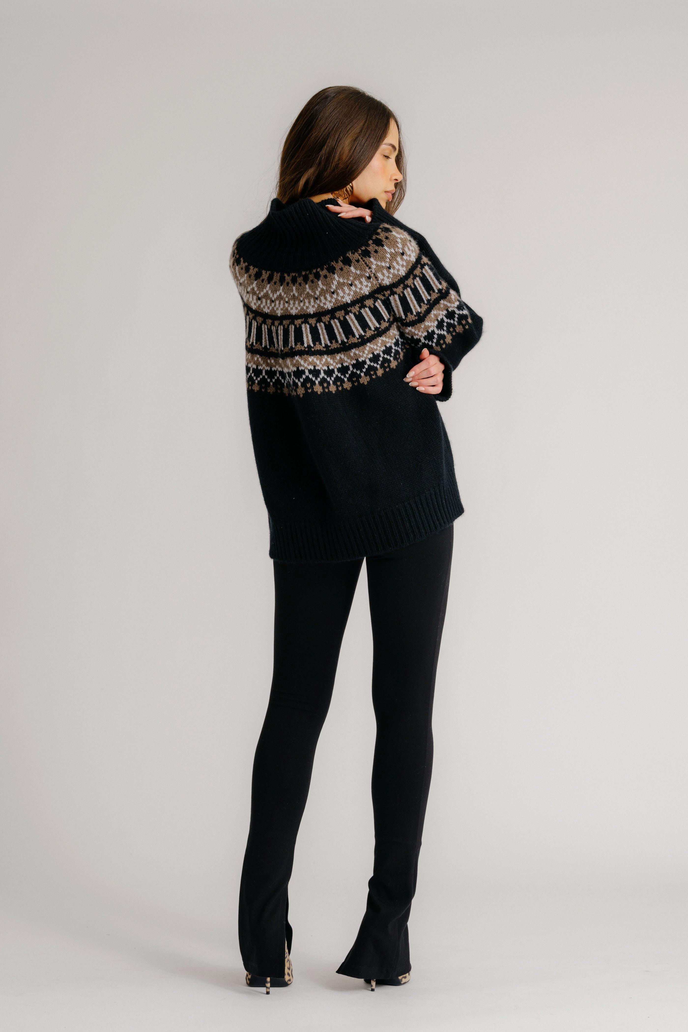 SCOTTIE SLOUCHY FAIR ISLE CASHMERE MOCK NECK  | BLACK FAIR ISLE Sophisticated Layers