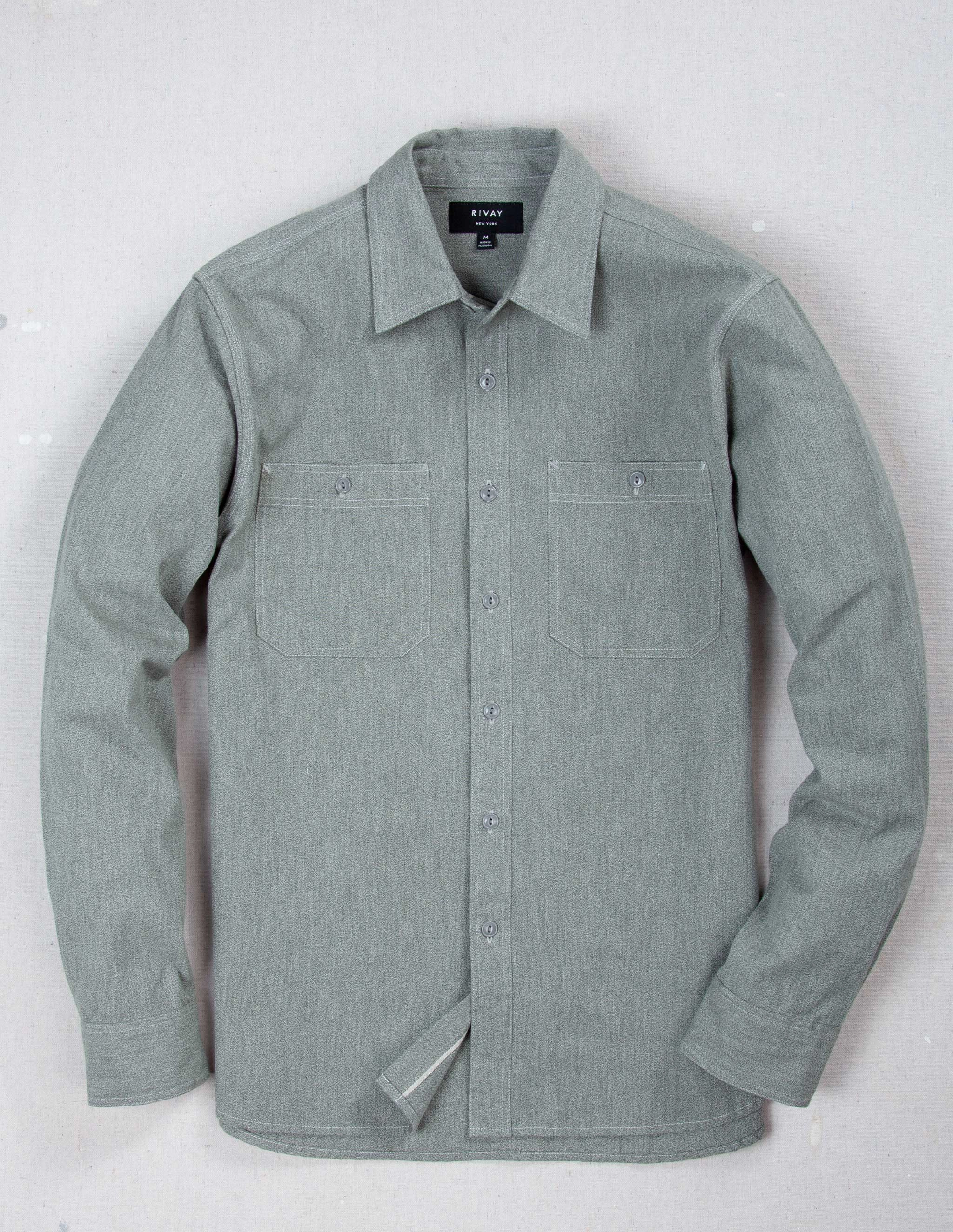 Sporty Wearable Weston Marled Selvedge Chambray Workshirt in Sage Green