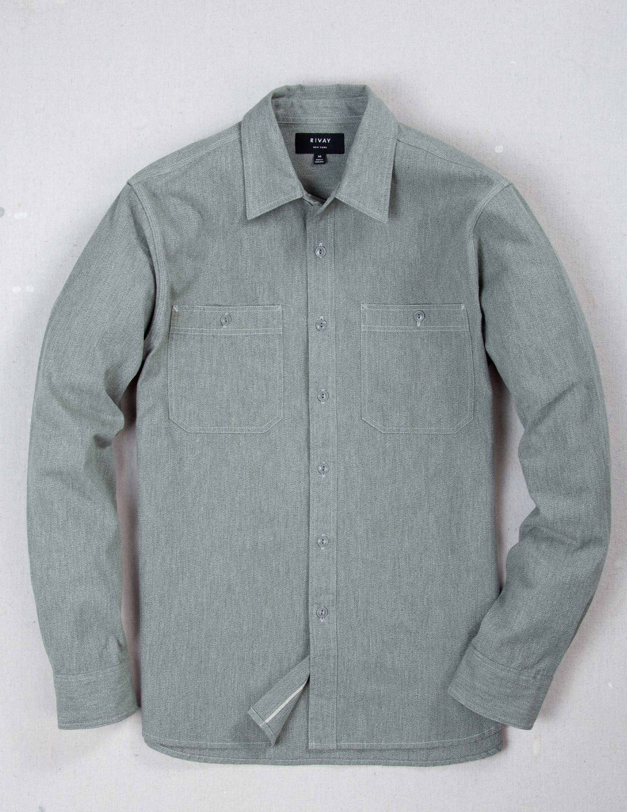 product weekday wearability Weston Marled Selvedge Chambray Workshirt in Sage Green