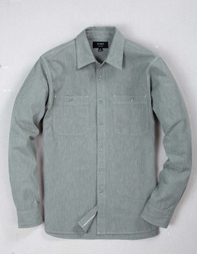 Weston Marled Selvedge Chambray Workshirt in Sage Green Casual Fit