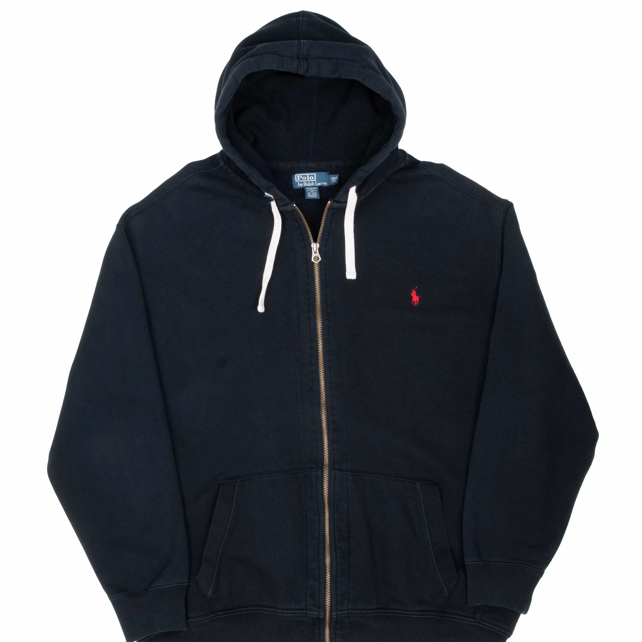 Cool in summer VINTAGE RALPH LAUREN FULL ZIP CLASSIC BLACK HOODIE SWEATSHIRT 1990S 3XL TALL