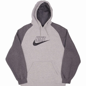 Cozy And Warm Vacation Style VINTAGE NIKE SPELLOUT SWOOSH GREY HOODIE SWEATSHIRT 2000S SIZE LARGE
