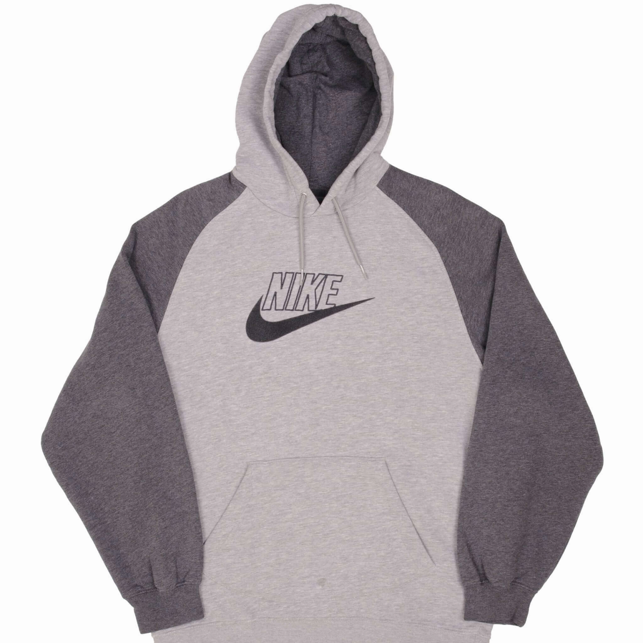 Cozy And Warm Vacation Style VINTAGE NIKE SPELLOUT SWOOSH GREY HOODIE SWEATSHIRT 2000S SIZE LARGE