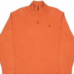 VINTAGE POLO RALPH LAUREN ORANGE QUARTER 1/4 ZIP SWEATER 1990S SIZE 2XL Half sleeve Cozy All Day