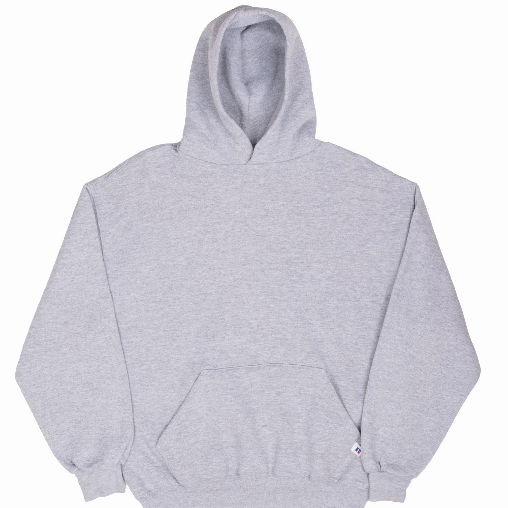 Cozy Trend VINTAGE RUSSELL ATHLETIC BLANK GREY HOODIE SWEATSHIRT 1990S LARGE MADE IN USA