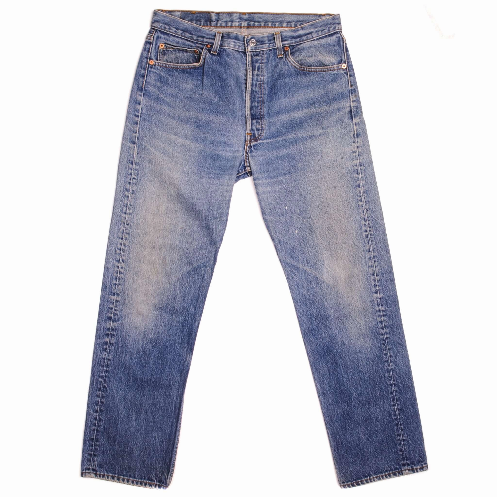 VINTAGE LEVIS 501 JEANS INDIGO 1988-1993 SIZE W34 L30 MADE IN USA Breathable fabric Acid Wash Effect