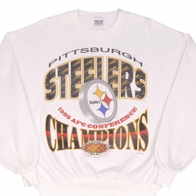 duck cloth VINTAGE NFL PITTSBURGH STEELERS AFC CHAMPIONS 1995 SWEATSHIRT LARGE MADE IN USA