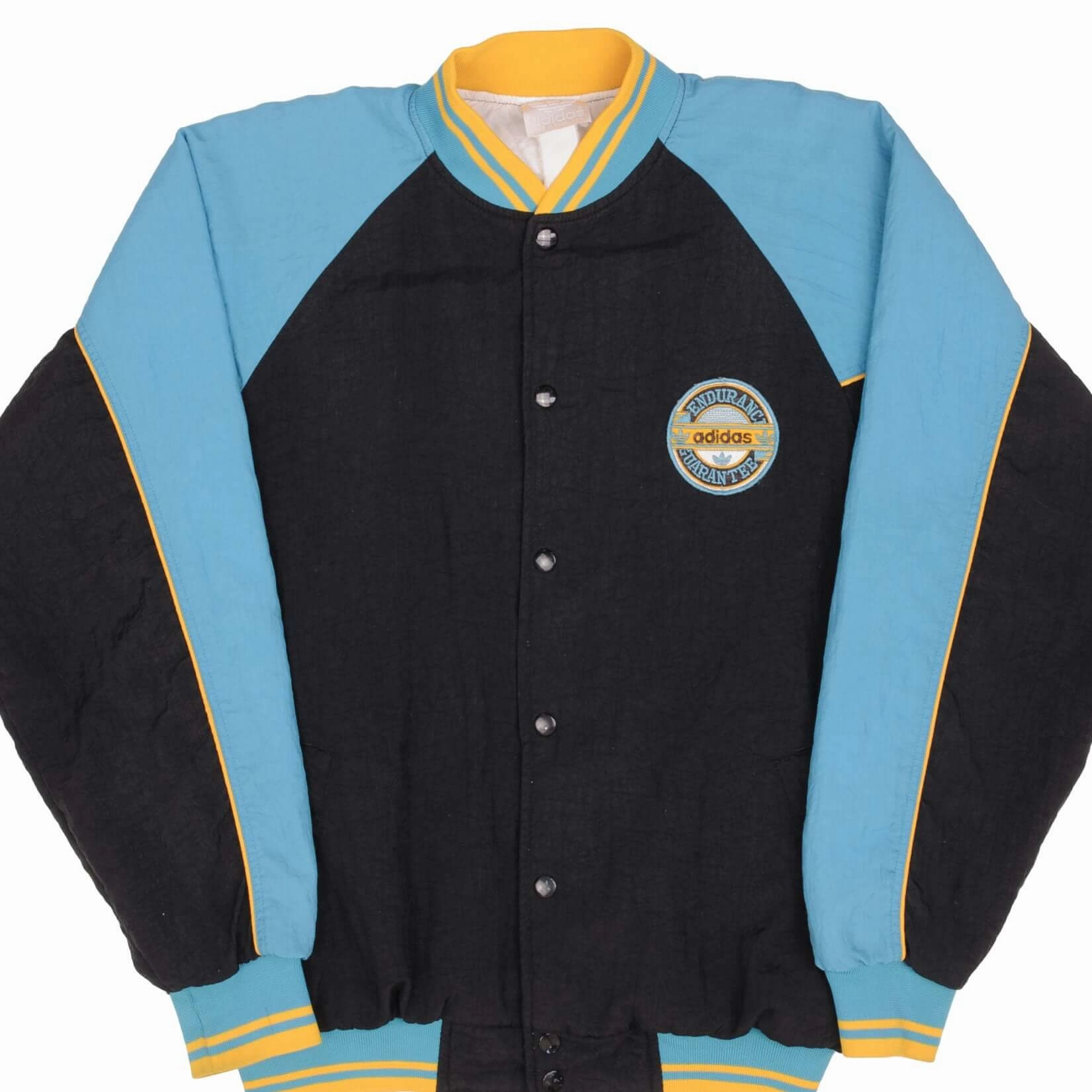 snowy thrift - store find VINTAGE ADIDAS ENDURANCE GUARANTEE VARSITY 1980S TRACK JACKET SIZE MEDIUM