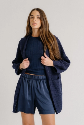 SHAINE HOODED PATCH POCKET CARDIGAN | MIDNIGHT NAVY Outdoor Comfort Light Stretch Fit