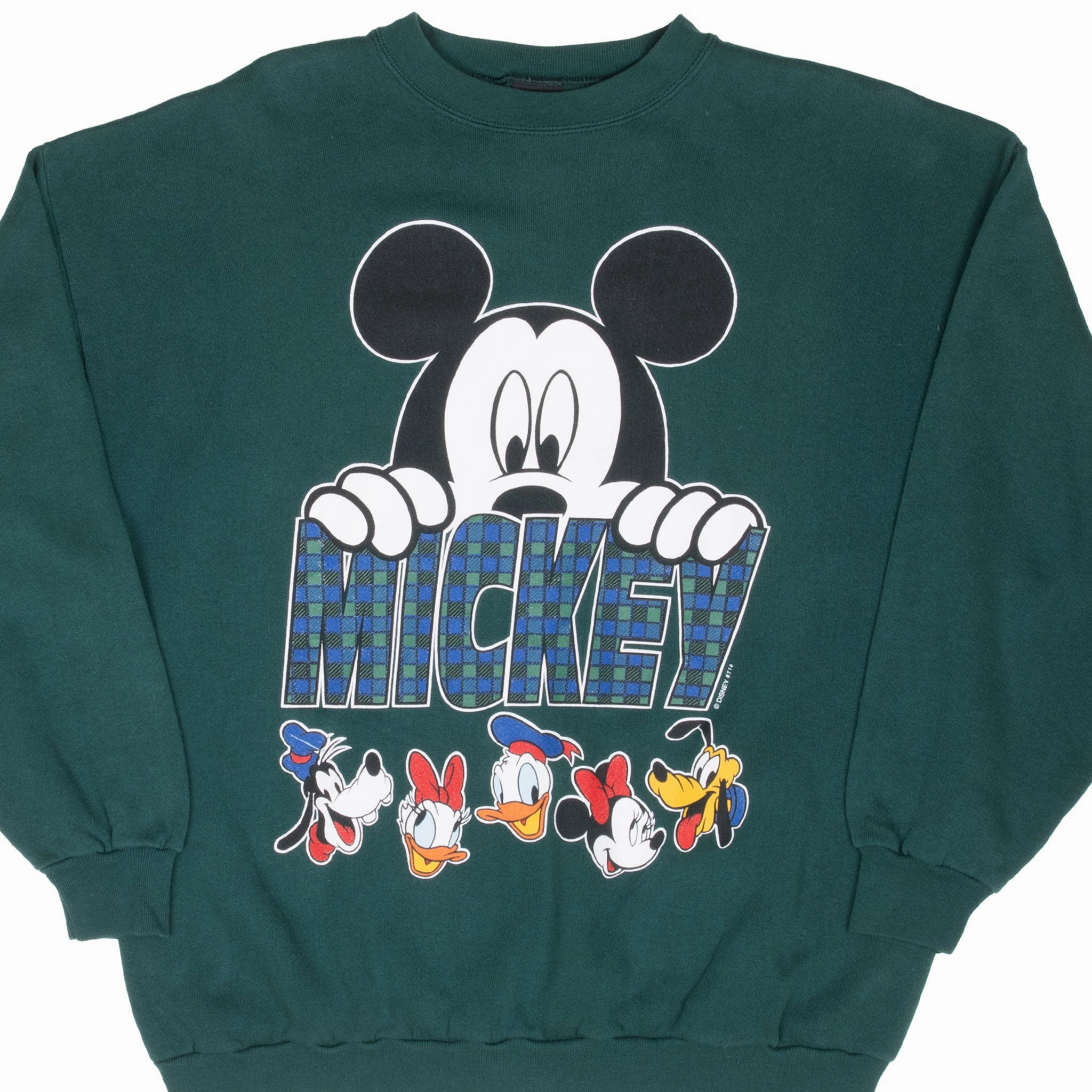 VINTAGE DISNEY MICKEY MOUSE 1990S PINE GREEN SWEATSHIRT XL MADE IN USA Bold Graphics
