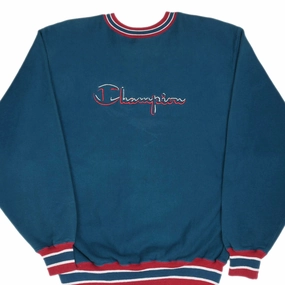 Fresh Chic product date night charm factor VINTAGE CHAMPION REVERSE WEAVE SPELLOUT CYAN SWEATSHIRT 1990S XL MADE IN USA