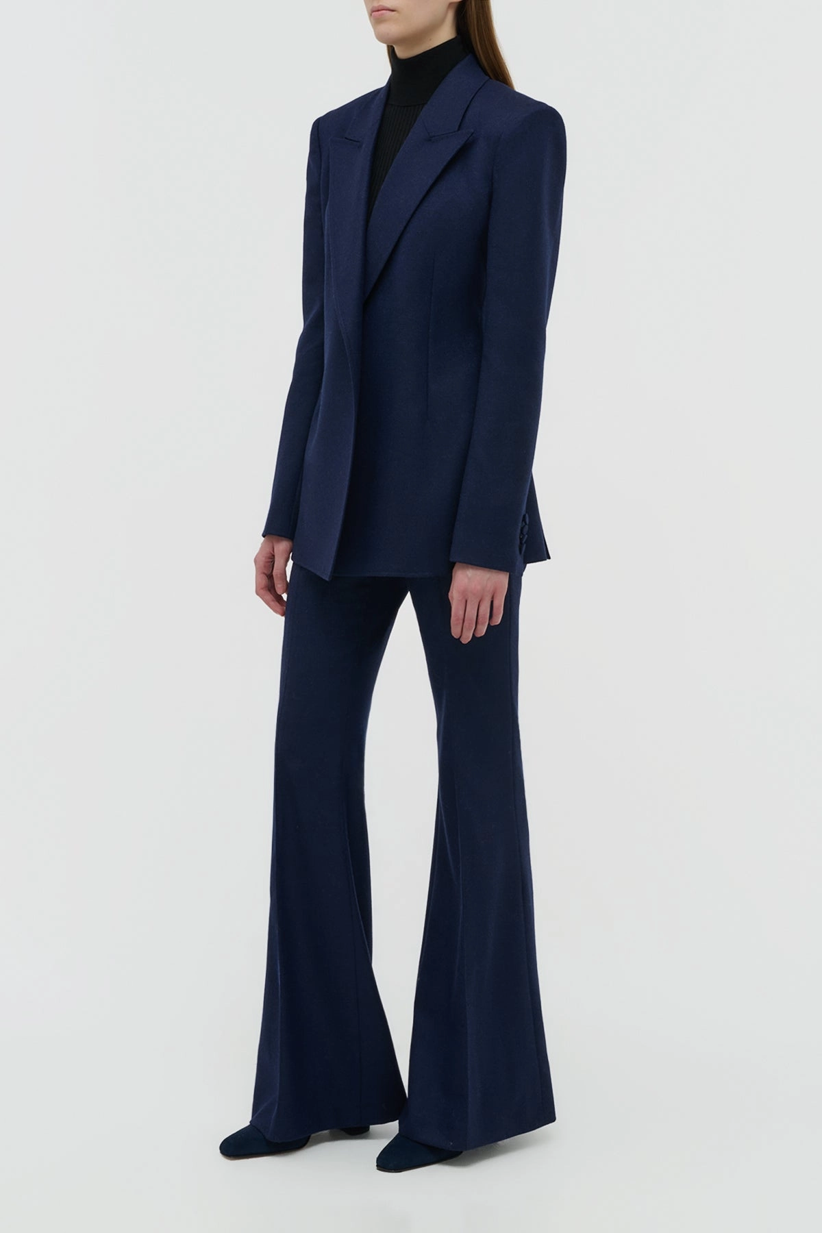 Rhein Flare Pant in Navy Wool Cashmere Flannel BreathableLining