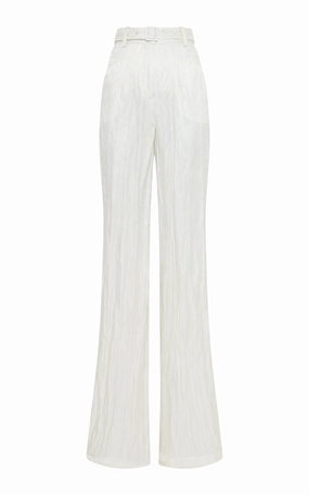 Anti Snag Fabric Non Irritating Tags Norman Wide-Leg Pant in Ivory Metallic Crinkled Silk